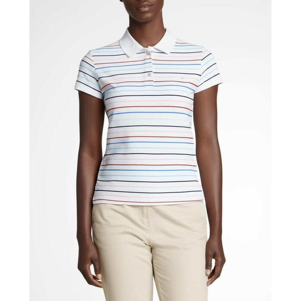 Croft‎ & Barrow Womens White Striped Polo Two-Button Short Sleeve Size Medium